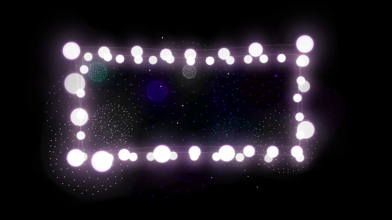 animación de luces de hadas sobre formas y fuegos artificiales en fondo negro