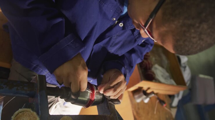 Mixed race man working in factory