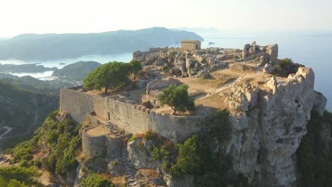 dramatic angelokastro fortress ruins, breathtaking corfu coast aerial orbital