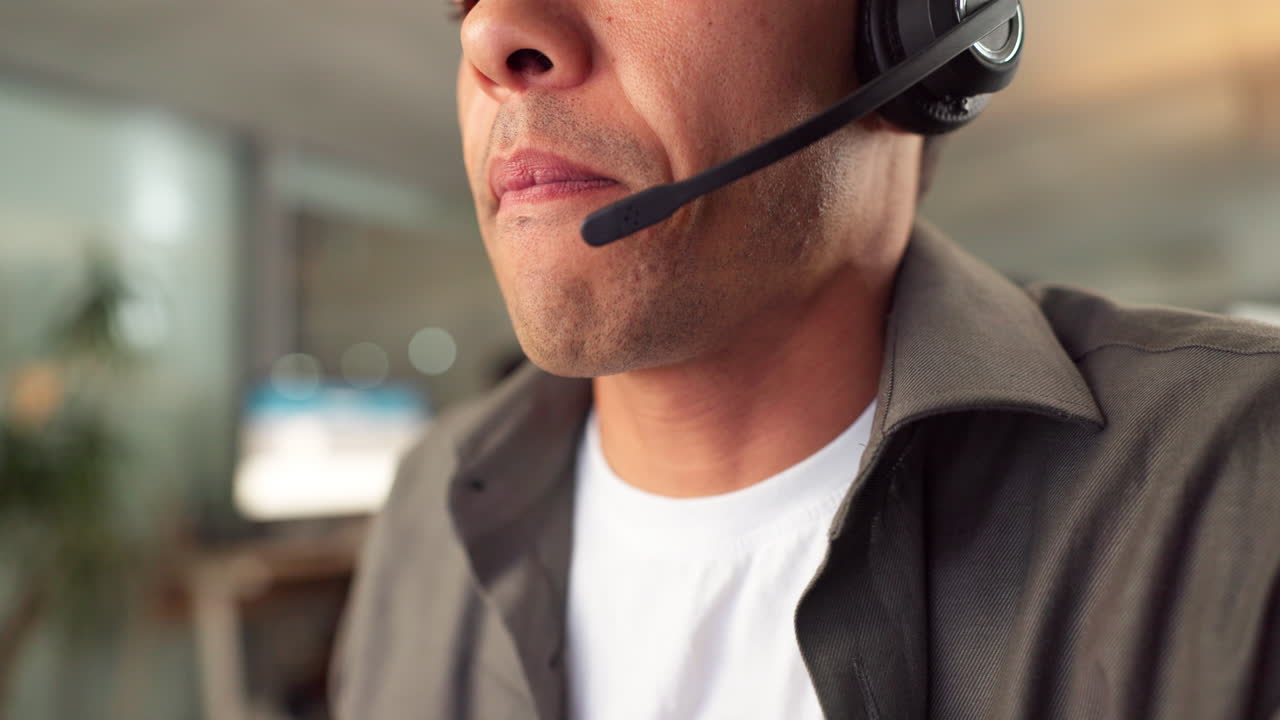 Close-up of a person wearing a headset