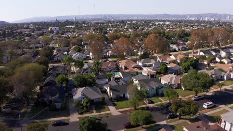 reverse aerial shot of a south la neighborhood