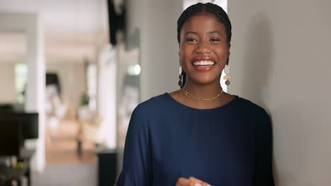 Office-tablet,-working-and-happy-black-woman-doing