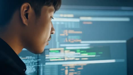 A man coding at night