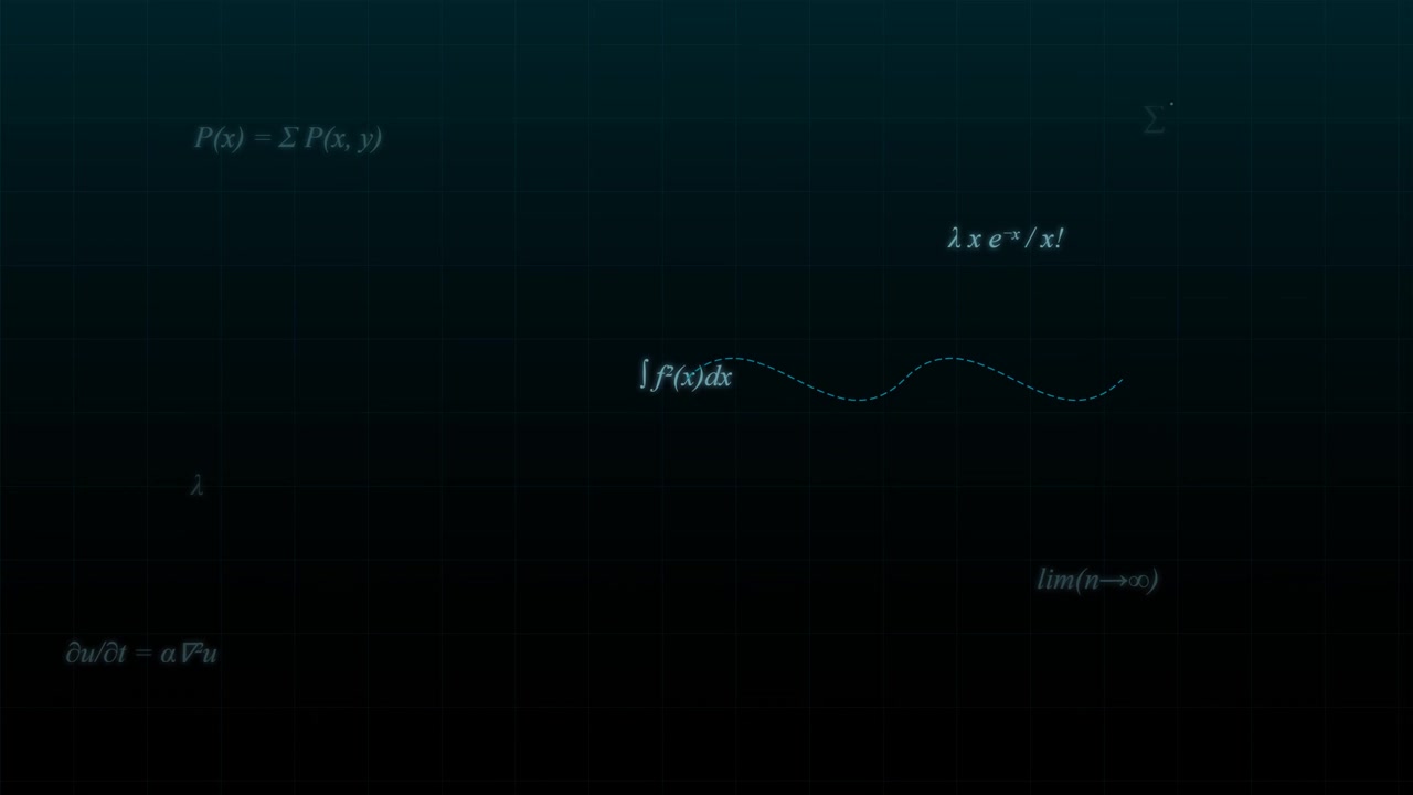Mathematical Equations and Formulas on a Dark Grid Background