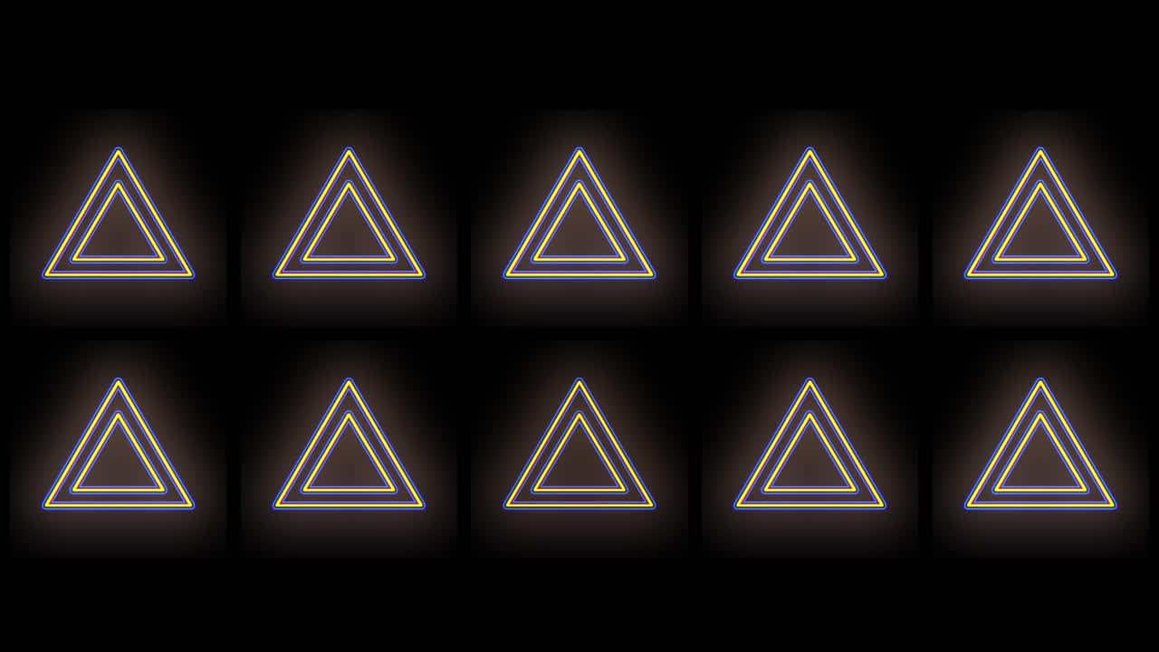 네온 불빛이 있는 노란색 기하학적 삼각형 패턴
