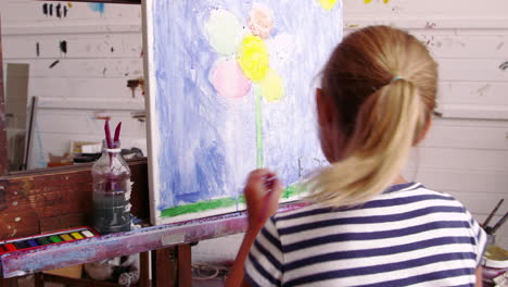 young girl working on painting in studio shot on r3d camera