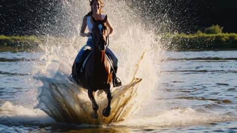 horse and rider jumping over water