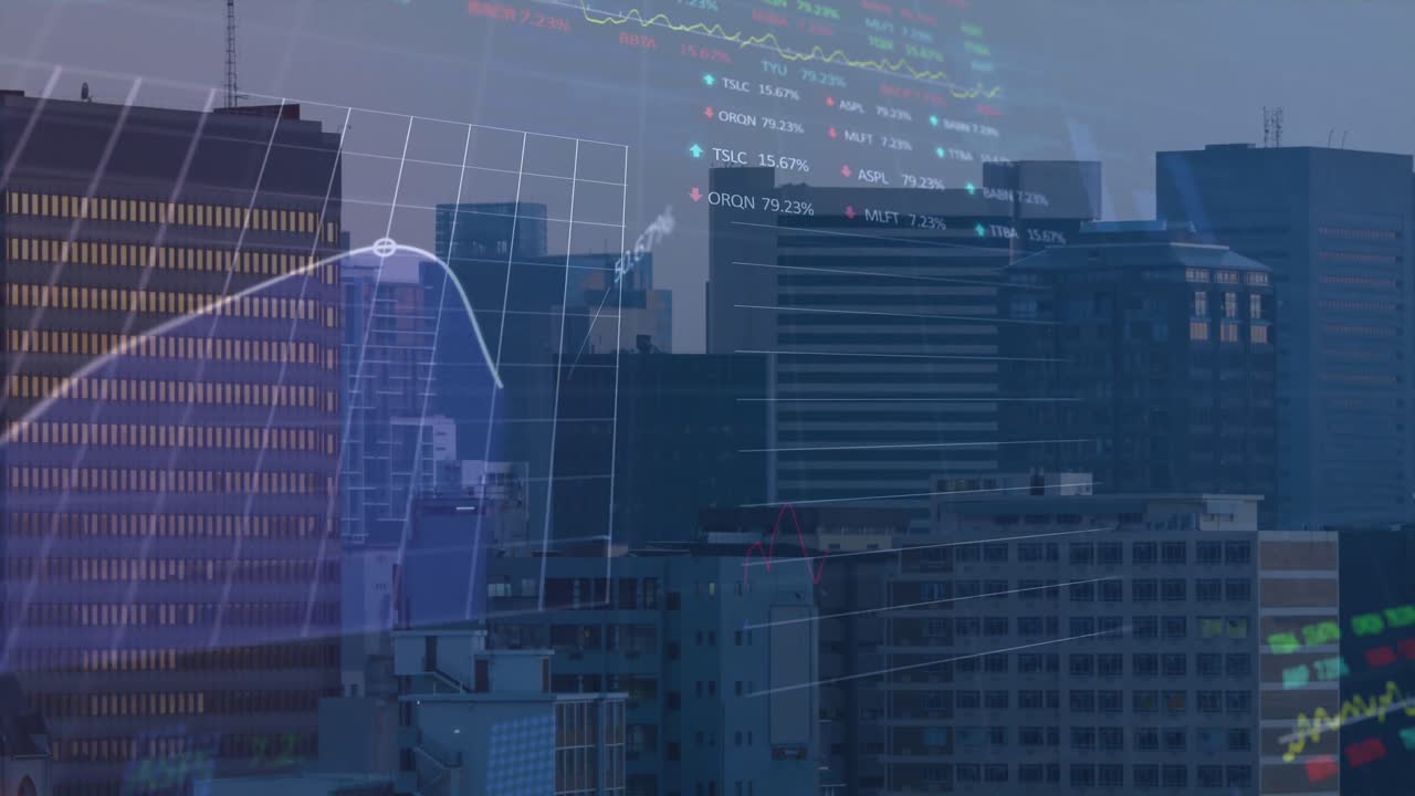 animación del procesamiento de datos con el paisaje urbano