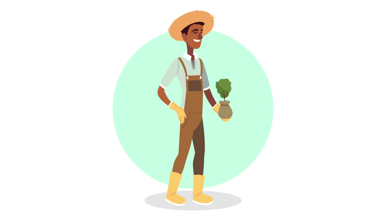 Agricultor Negro Plantando uma Muda