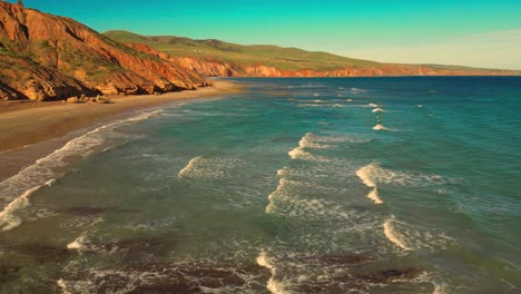 aerial view of seascape along the vast beach on the south coast during summer