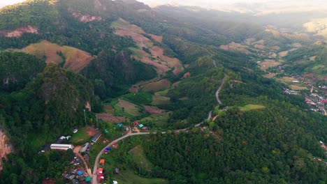 aerial of ban jabo remote village in mae hong son province of norther thailand , lahu tribes community