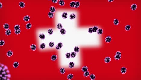 Animación-Abstracta-De-Las-Bacterias-Del-Virus-De-La-Corona-En-La-Bandera-De-Suiza,-Brote-De-Europa