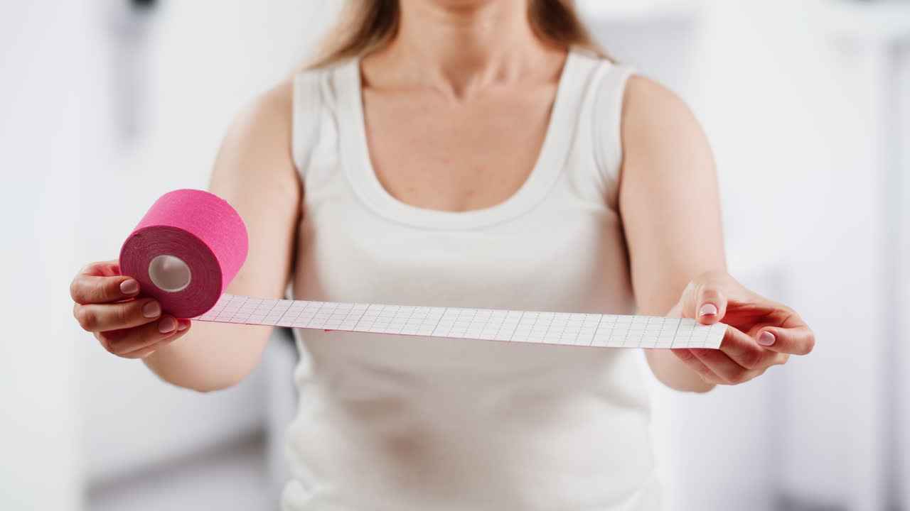 Kinesiology medical taping, doctor Physical therapist applying elastic surgical tape to patient body, treating injured knee young athlete.Post traumatic rehabilitation, sport physical therapy recovery