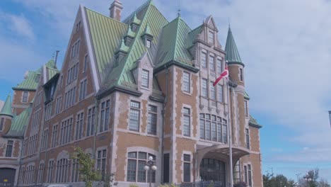 wide tilt down of the quebec city railway palace station