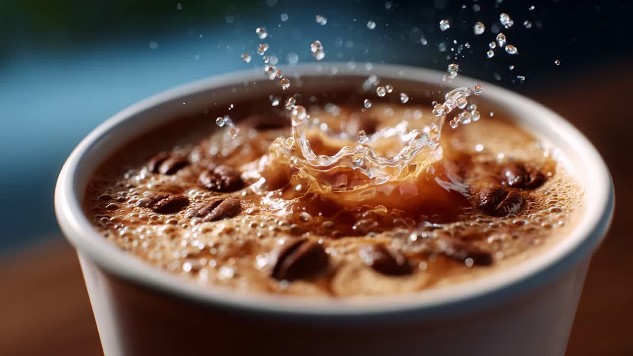 An exquisite display of coffee artistry captured in two stunning frames, showcasing the dynamic moments of a coffee cup and the mesmerizing splash of droplets, rich in flavor and aroma