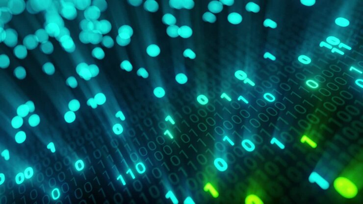 Futuristischer Datenstrom, digitaler Fluss. Dynamisches Muster mit Energiestrahlen und Licht. Datenübertragung. Informationskonzept. Technologie-Hintergrund