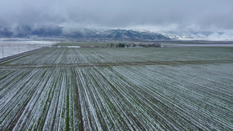 flying toward a wintery, snowy farm in tehachapi, ca