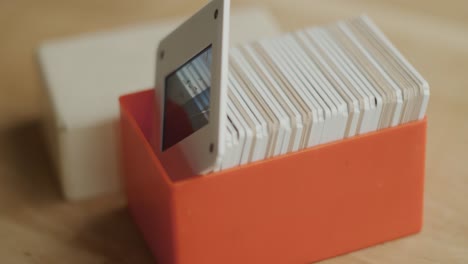 vintage slides in orange box