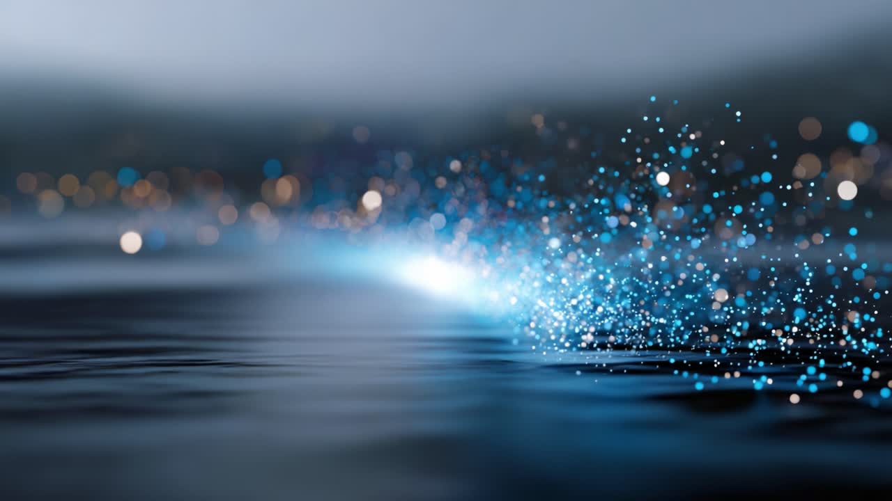 Mesmerizing Water Splashes with Twinkling Light Particles Capture the Essence of Nature's Beauty Reflecting Vibrant Colors in a Calm Aquatic Setting