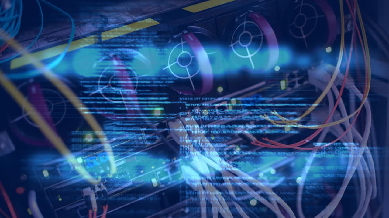 Animation of data and computer server with wires