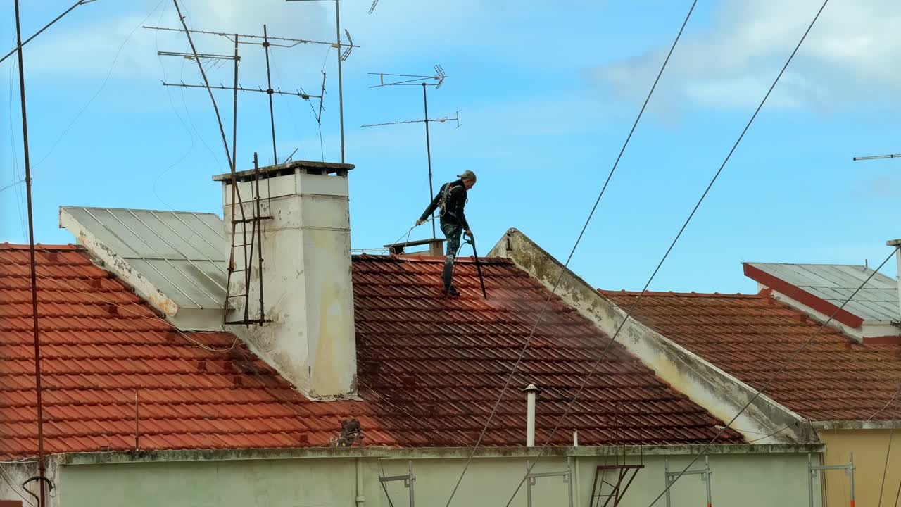 Roof Cleaning Service in Progress