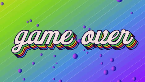 animation of game over text over purple spheres over changing colourful diagonal lines