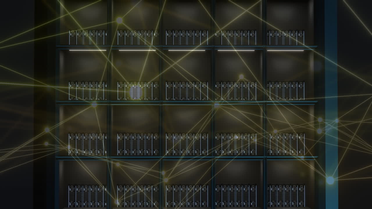 연결 네트워크의 애니메이션과 컴퓨터 서버를 통한 데이터 처리