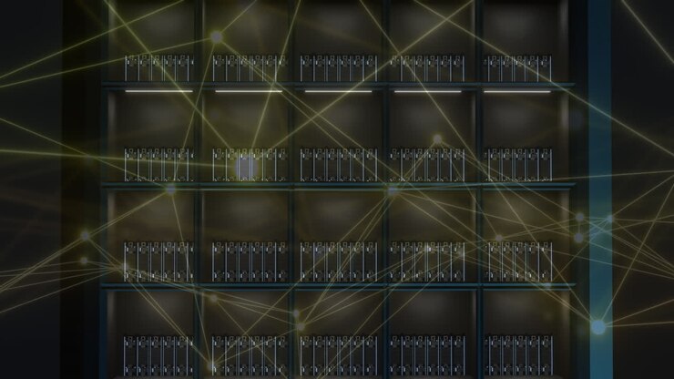 Animation of network of connections and data processing over computer servers