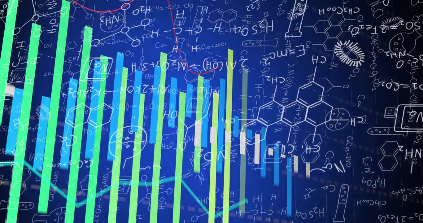 On start, vertical bars expanding and shifting right, red cyan lines tracing to show science data