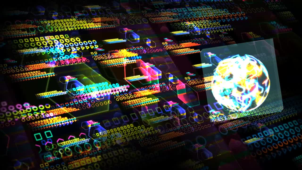 cubo, computadora cuántica, partículas de datos voladoras, tecnología futurista, proceso holográfico digital y análisis para grandes datos y fondo de polígono abstracto.