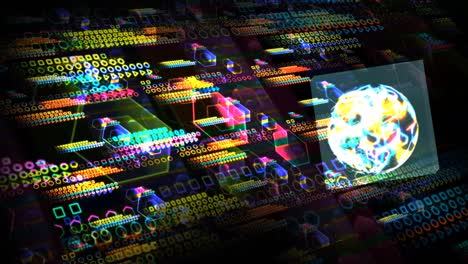 Cube Quantum computer data particles flying futuristic technology digital holographic process and analysis for big data and abstract polygon background