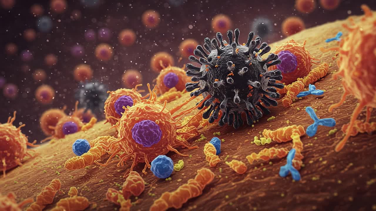 Microscopic View of Bacterial Interaction with Immune Cells: A Detailed Exploration of Cellular Dynamics in a Complex Microenvironment