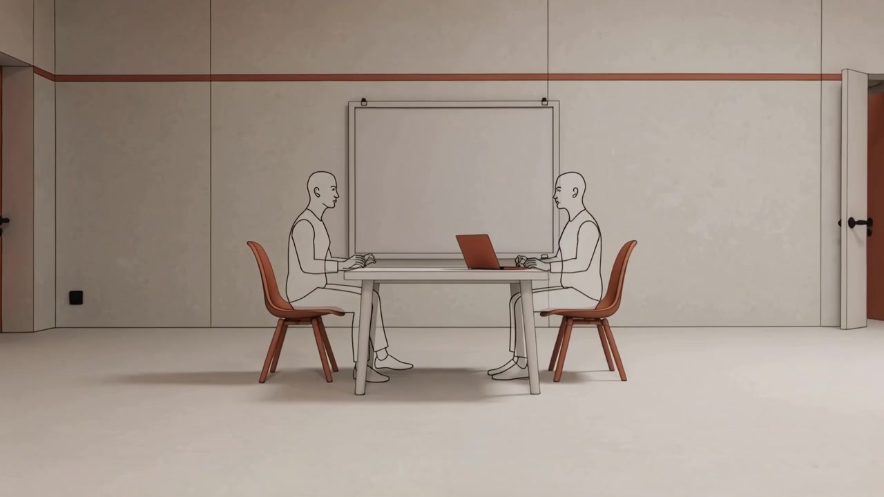 Kamera poruszająca się do przodu, uwydatniająca mężczyznę na pierwszym planie pracującego na laptopie w klasie z notatnikiem, z miejscem na tekst.