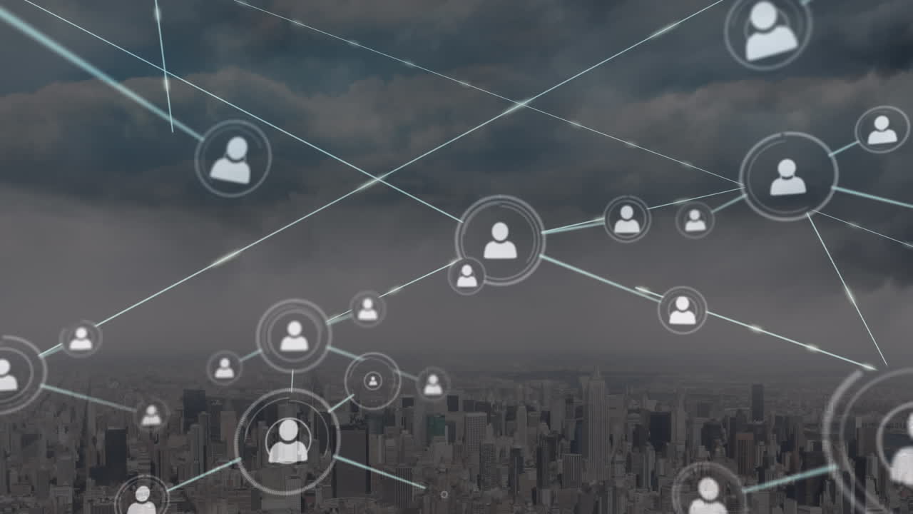 animación de la red de conexiones sobre el paisaje urbano