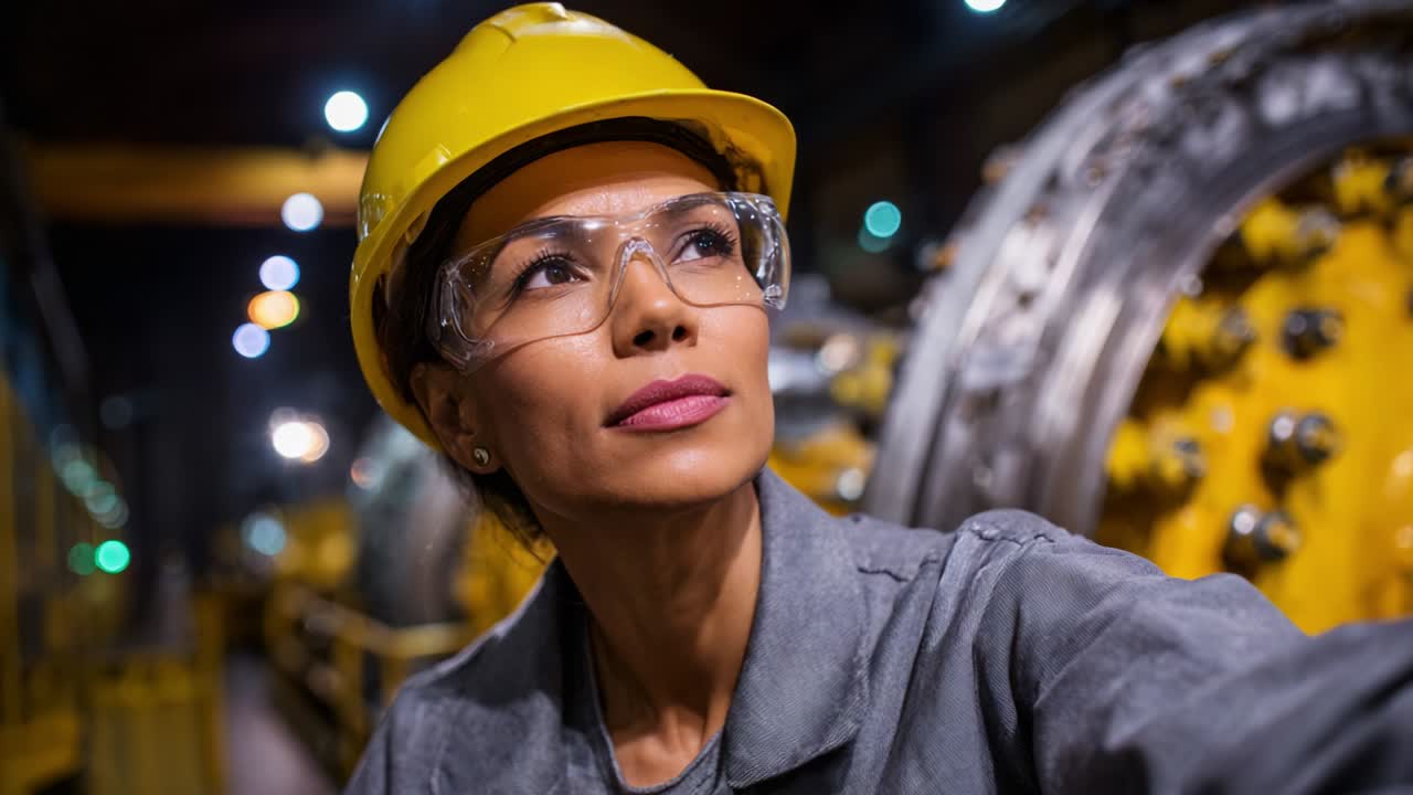 Female Engineer Inspecting Machinery