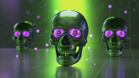 bitcoin skulls in neon light