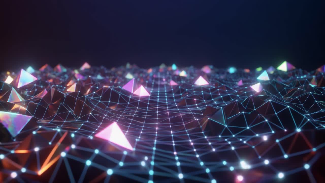 Dynamic Abstract Network with Colorful Glowing Triangles