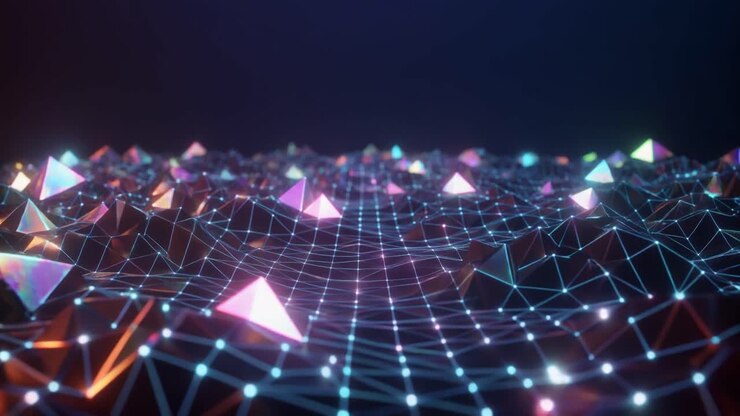Dynamic Abstract Network with Colorful Glowing Triangles