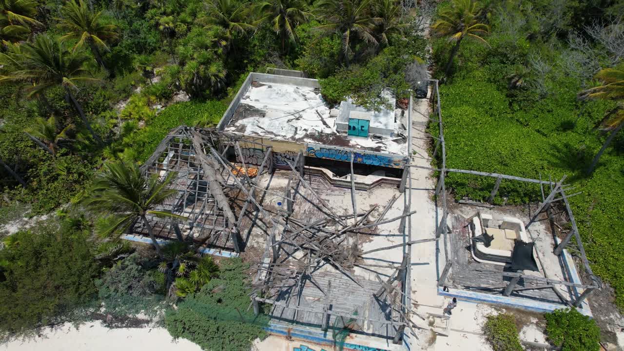 ruins of beach bar- damaged by tropical hurricane and abandoned ...