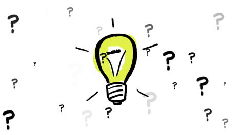 animation of lightbulb icon over question marks on white background