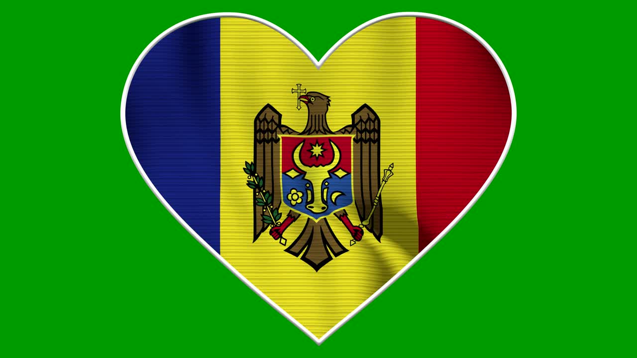 Moldova Heart Love Flag Loop - Realistic 4K flag waving in the wind