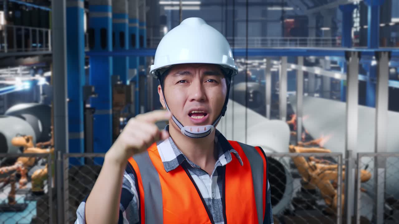 걱정이나 문제를 표현하는 공장 노동자