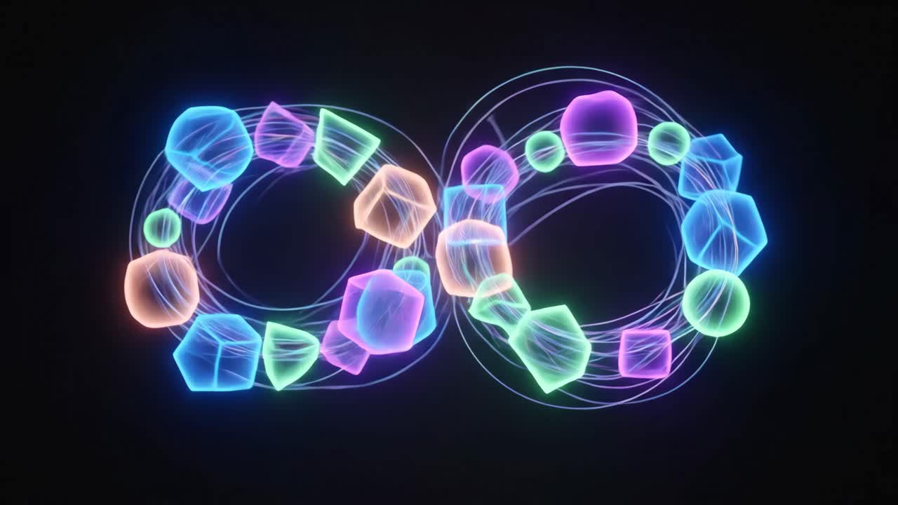 Forme geometriche al neon colorate in loop nel simbolo dell'infinito