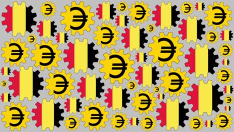 belgian flag and euro sign gears spinning background