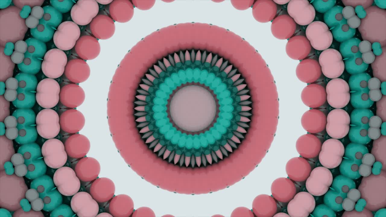 Abstract animated concentric circular fractal background with moving colorful stones