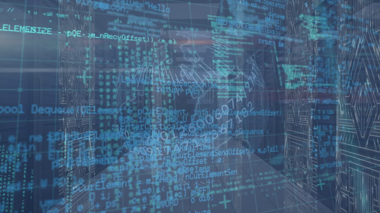 animación del globo y procesamiento de datos sobre la sala del servidor