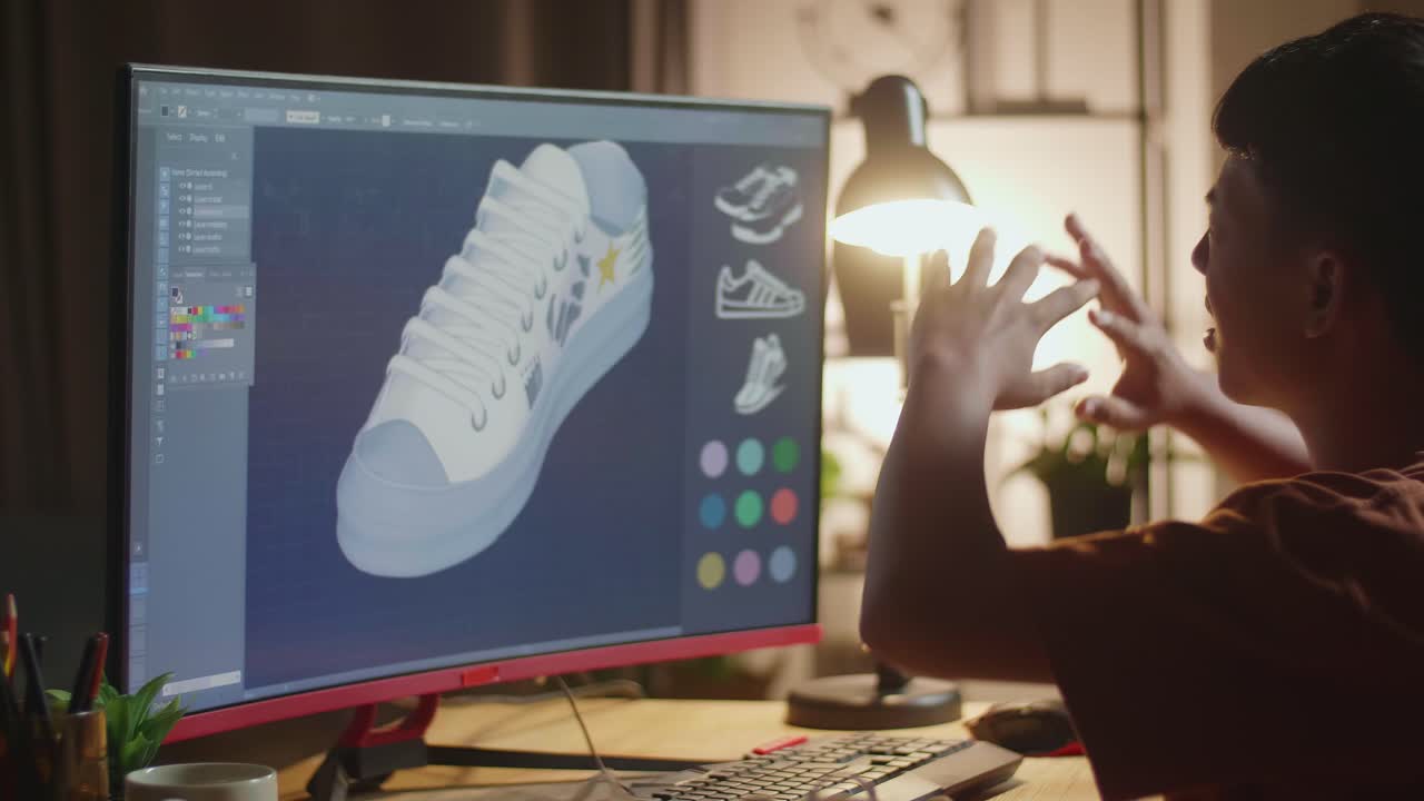 diseñador trabajando en un modelo de zapato en 3d