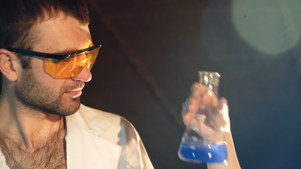 Scientists are studying reagents in test tubes. Experiments in the laboratory.