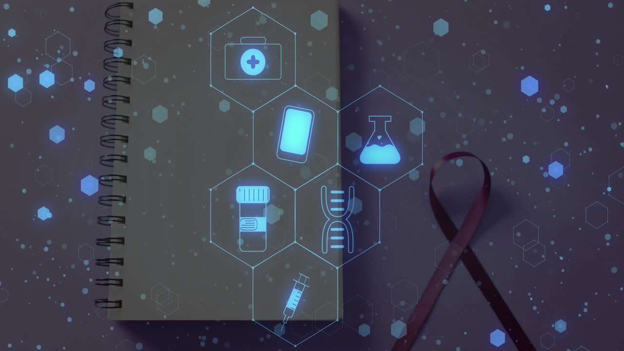 노트북과 리본 위에 의료 아이콘의 애니메이션