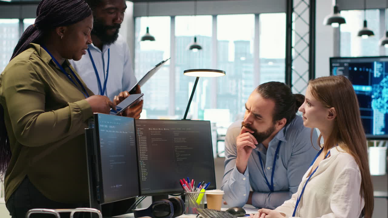 Teamworking Programmers Developing Software Applications, Working Together